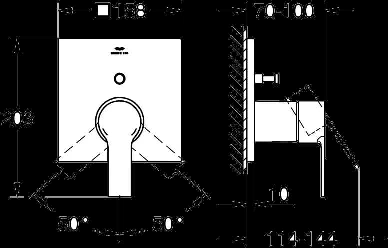 GROHE Allure Baterie monocomandă cu divertor cu două căi - desen tehnic cu cote