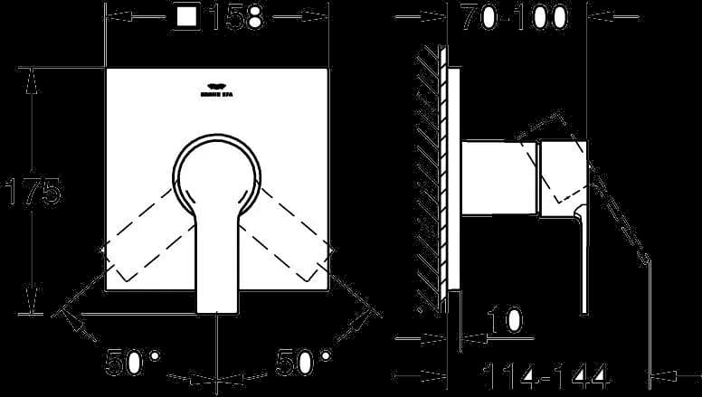 GROHE Allure Baterie duş monocomandă - desen tehnic cu cote