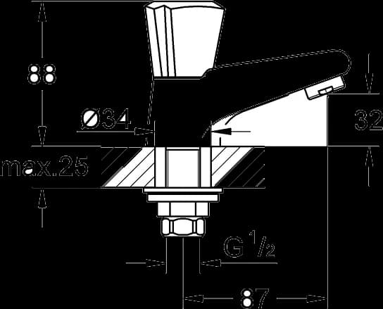 GROHE Costa Trend Ventil stativ 1/2" - desen tehnic cu cote