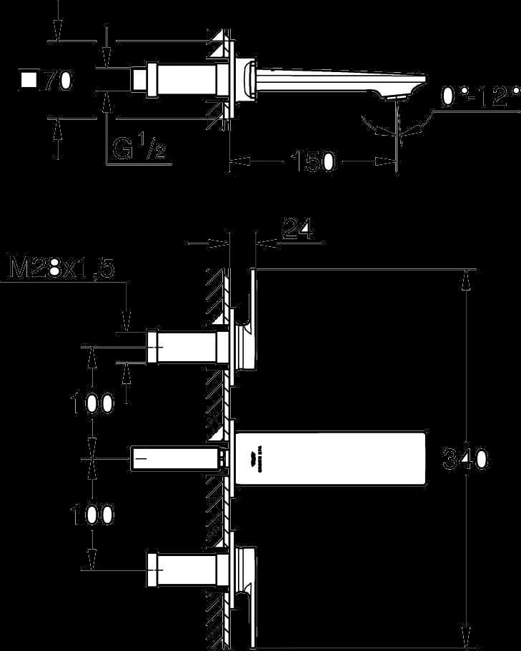 GROHE Allure Baterie lavoar cu 3 elemente 1/2" Mărimea S - desen tehnic cu cote