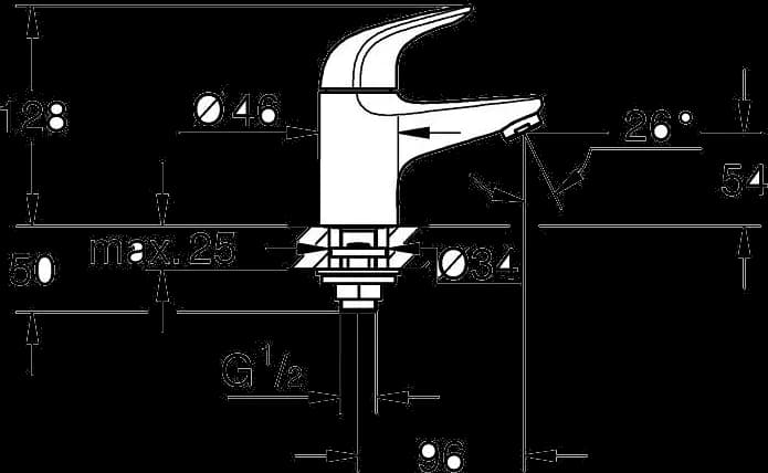 GROHE Swift Robinet 1/2" Mărimea XS - desen tehnic cu cote