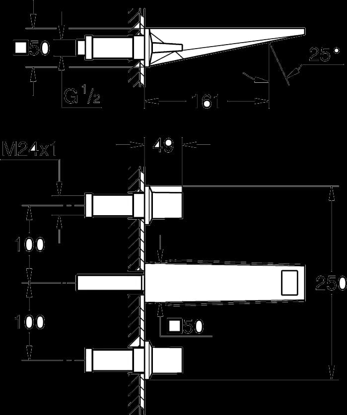 GROHE Allure Brilliant Baterie lavoar cu 3 elemente 1/2" Mărimea M - desen tehnic cu cote