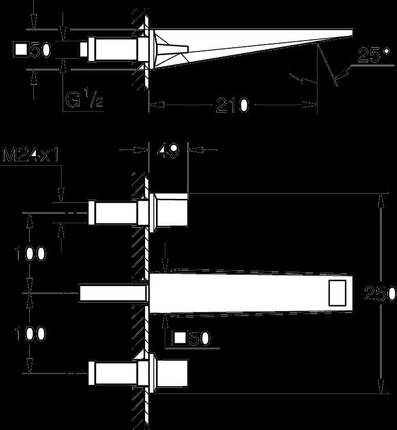 GROHE Allure Brilliant Baterie lavoar cu 3 găuri 1/2" Mărimea L - desen tehnic cu cote