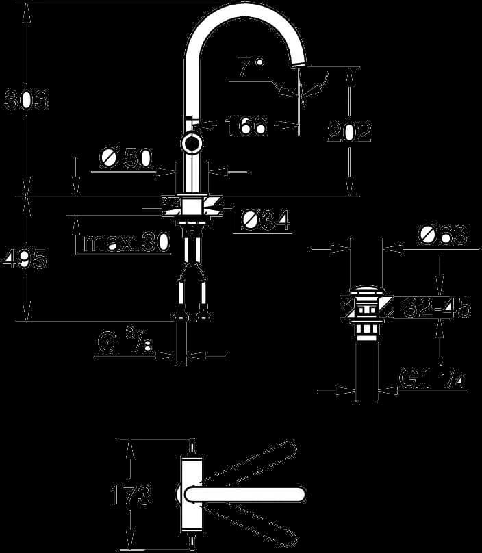 GROHE Atrio Private Collection Baterie lavoar pentru un orificiu, 1/2" Mărimea L - desen tehnic cu cote