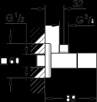 GROHE Eurocube Robinet cu ventil de colţ 1/2" - desen tehnic cu cote