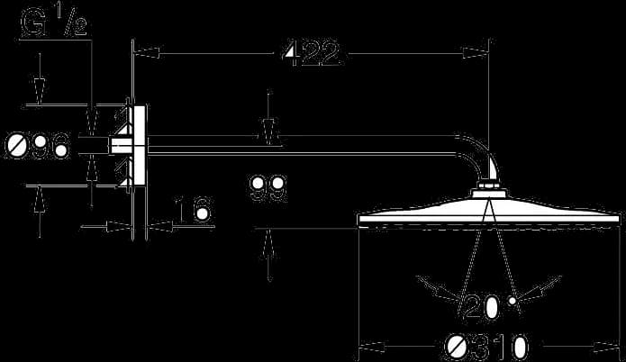 GROHE Rainshower Mono 310 Set de duș fix 422 mm, 1 pulverizare - desen tehnic cu cote