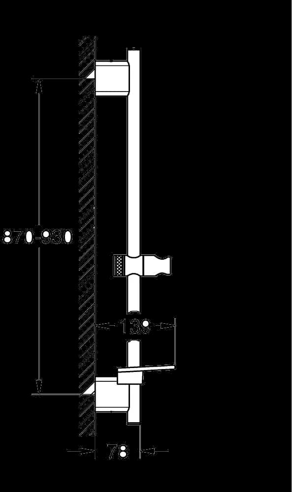 GROHE Rainshower SmartActive Bară de duș, 900 mm - desen tehnic cu cote