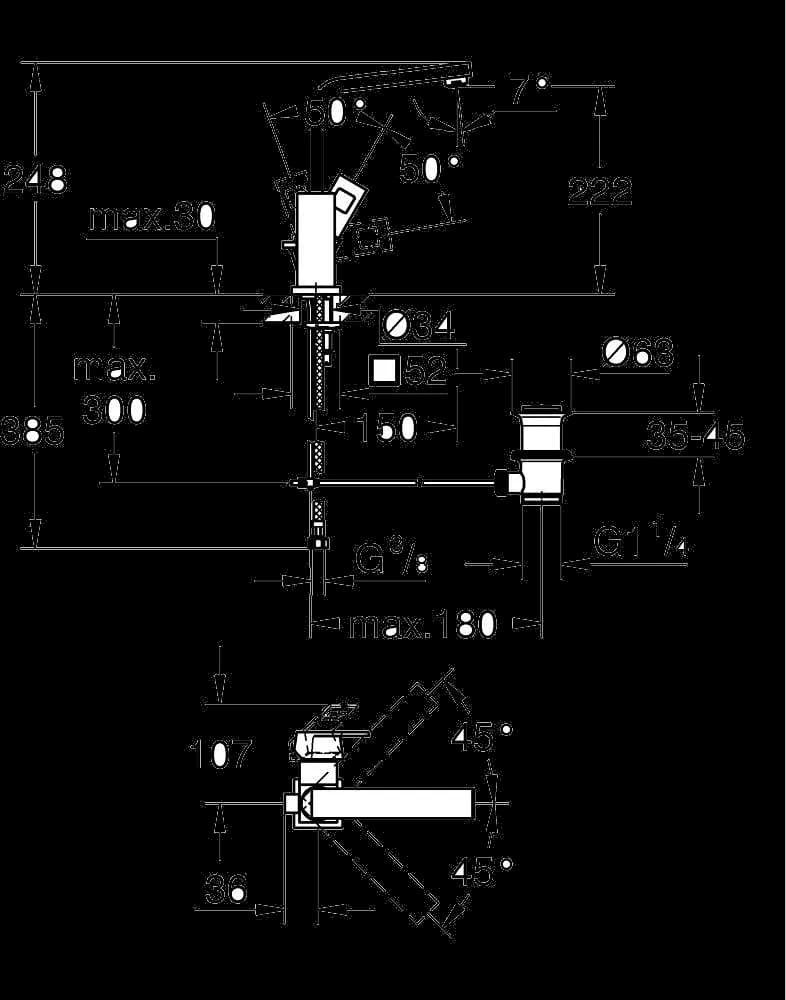 GROHE Eurocube Baterie lavoar monocomandă 1/2" Mărimea L - desen tehnic cu cote