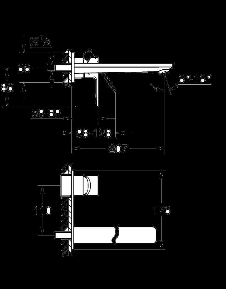 GROHE Lineare Baterie lavoar monocomandă cu 2 elemente Mărimea L - desen tehnic cu cote