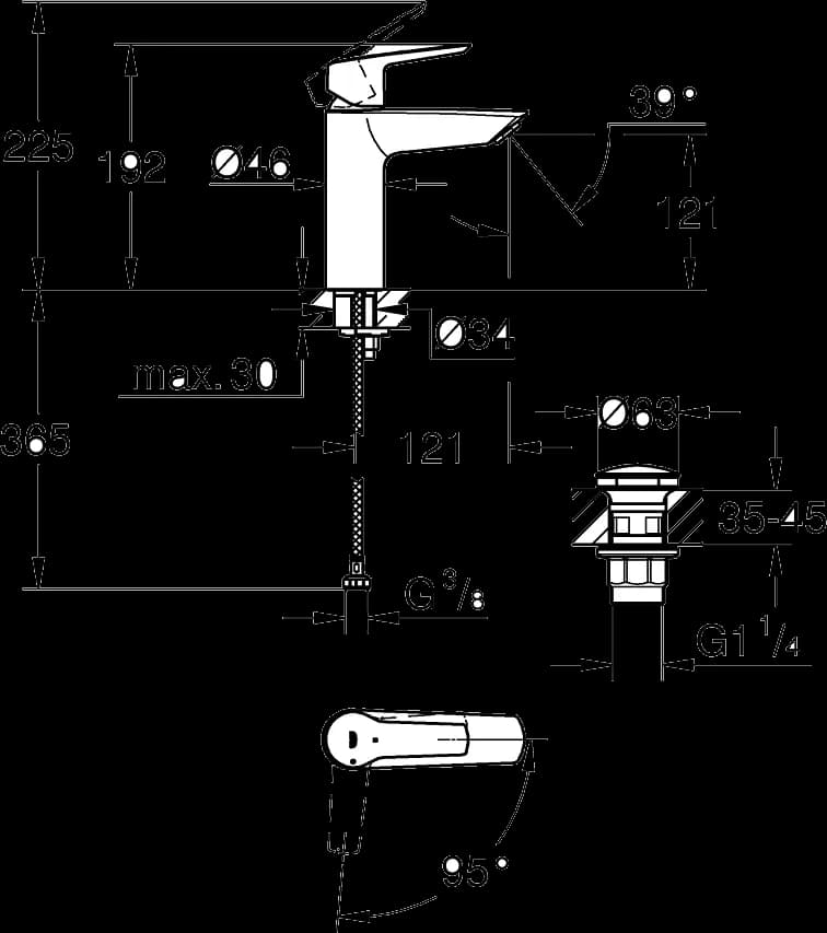 GROHE Start Baterie lavoar monocomandă 1/2" Mărimea M - desen tehnic cu cote