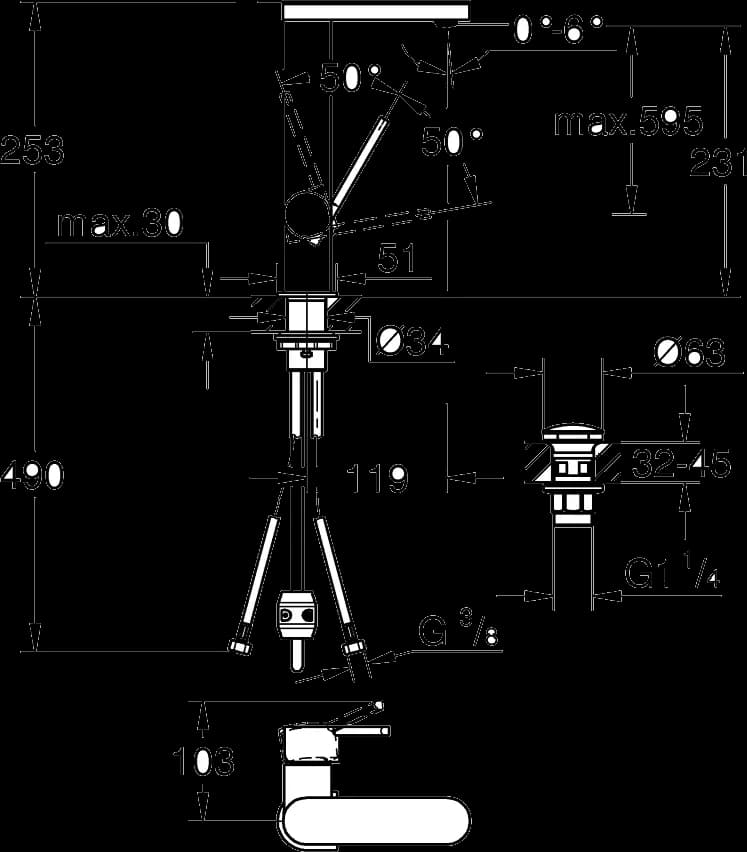 GROHE Plus Baterie lavoar monocomandă 1/2" Mărimea L - desen tehnic cu cote