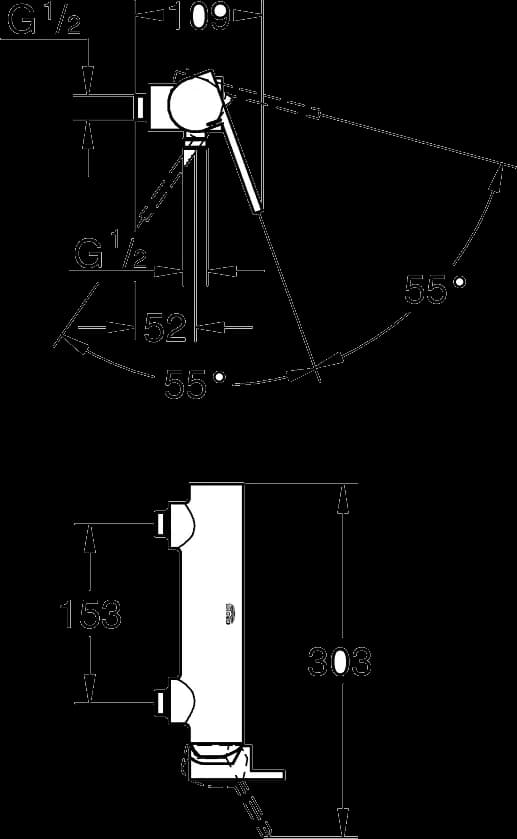 GROHE Plus Baterie duş monocomandă 1/2" - desen tehnic cu cote