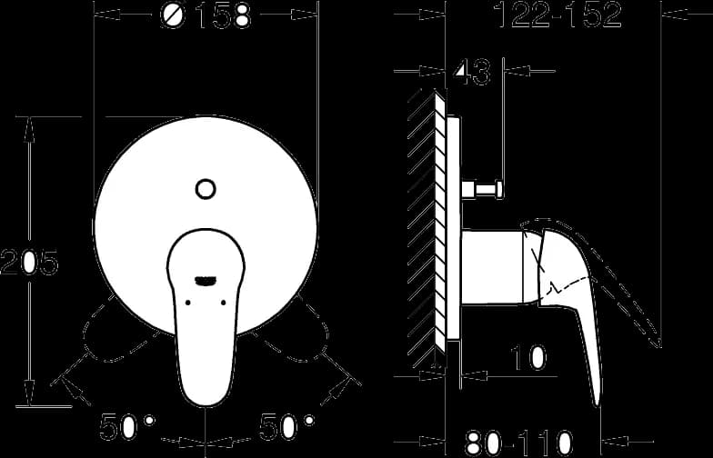 GROHE Eurostyle Baterie monocomandă cu divertor cu două căi - desen tehnic cu cote
