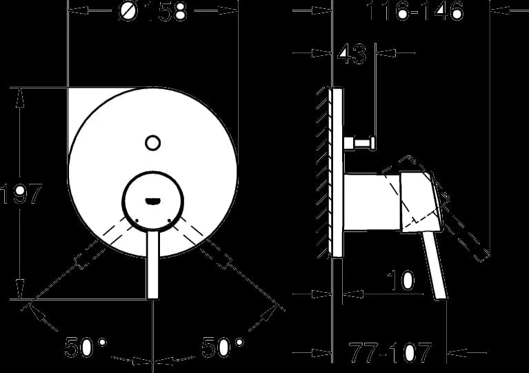 GROHE Concetto Baterie monocomandă cu divertor cu două căi - desen tehnic cu cote