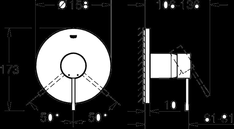 GROHE Essence Baterie duş monocomandă - desen tehnic cu cote