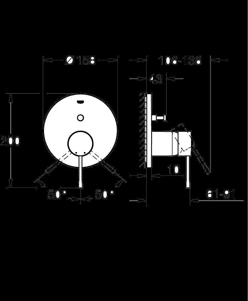 GROHE Essence Baterie monocomandă cu divertor cu două căi - desen tehnic cu cote