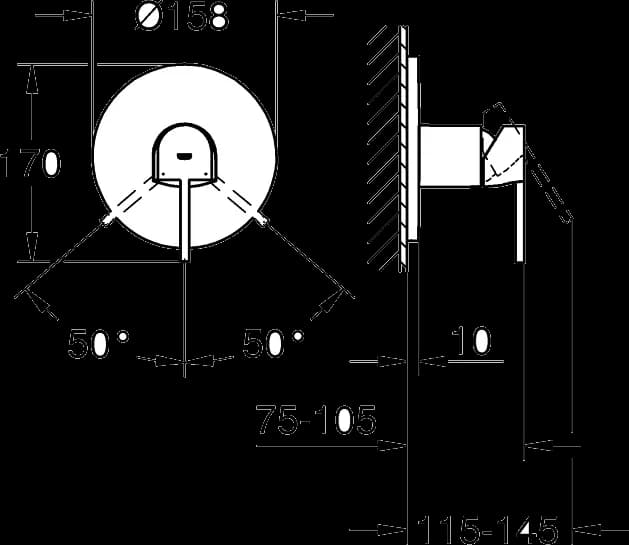 GROHE Plus Baterie duş monocomandă - desen tehnic cu cote