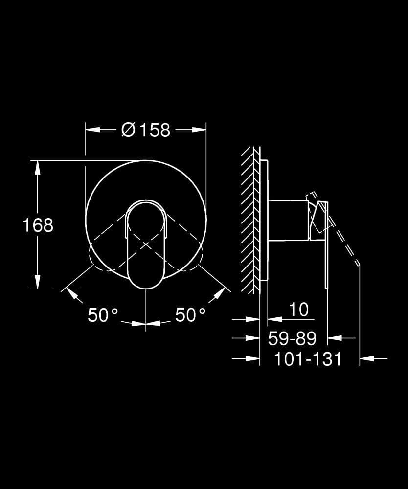 GROHE Plus Baterie duş monocomandă - desen tehnic cu cote