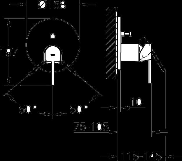 GROHE Plus Baterie monocomandă cu divertor cu două căi - desen tehnic cu cote