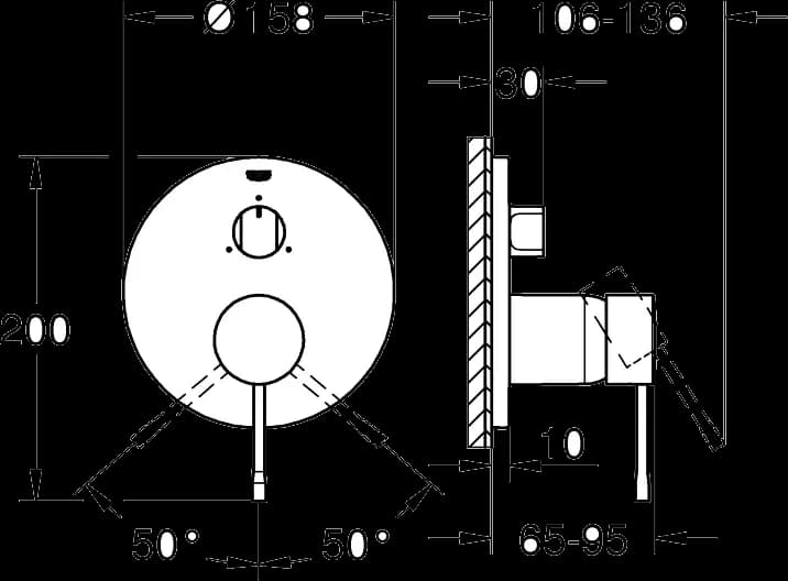 GROHE Essence Baterie monocomandă cu comutator cu 3 căi - desen tehnic cu cote