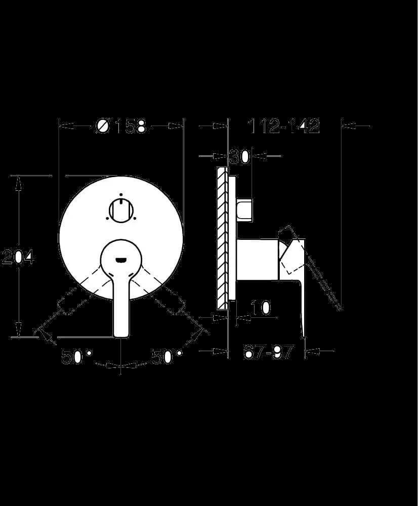 GROHE Lineare Baterie monocomandă cu comutator cu 3 căi - desen tehnic cu cote