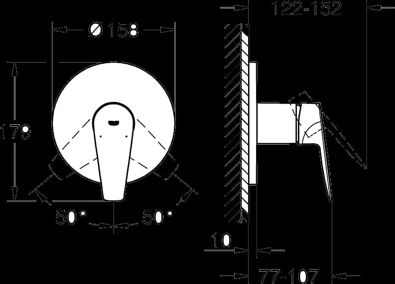 GROHE BauEdge Baterie duş monocomandă 1/2" - desen tehnic cu cote