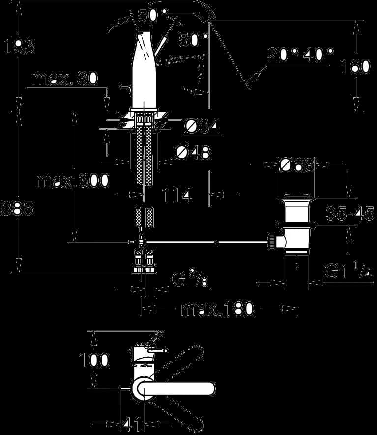 GROHE Essence Baterie lavoar monocomandă 1/2" Mărimea M - desen tehnic cu cote