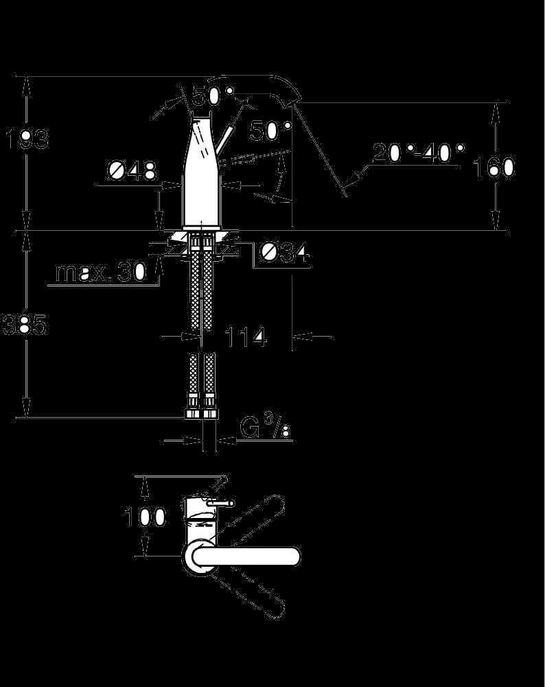 GROHE Essence Baterie lavoar monocomandă 1/2" Mărimea M - desen tehnic cu cote