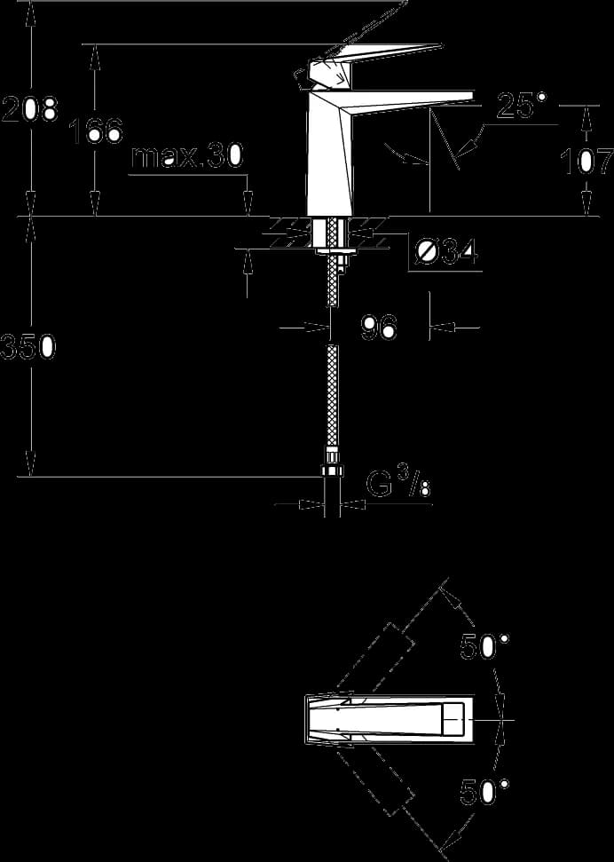 GROHE Allure Brilliant Baterie lavoar monocomandă 1/2" Mărimea M - desen tehnic cu cote