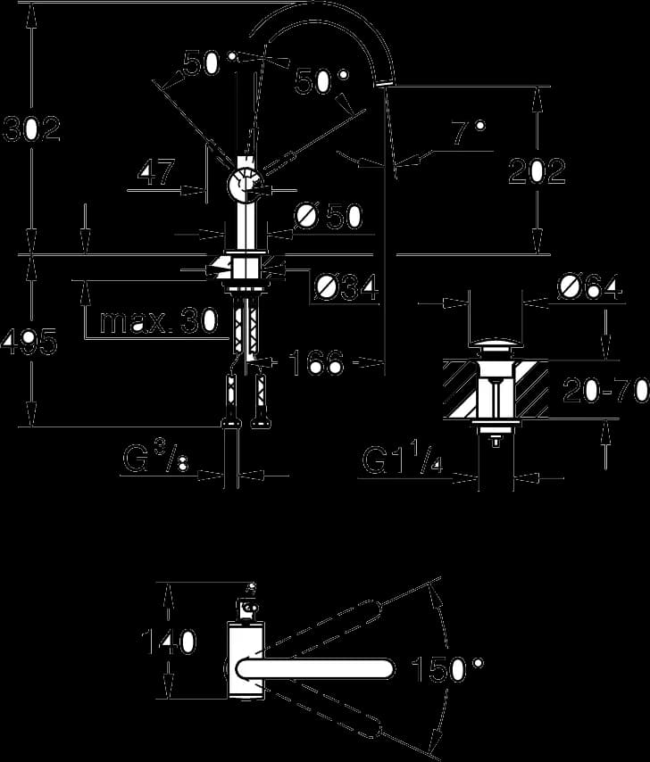 GROHE Atrio Baterie lavoar monocomandă 1/2" Mărimea L - desen tehnic cu cote