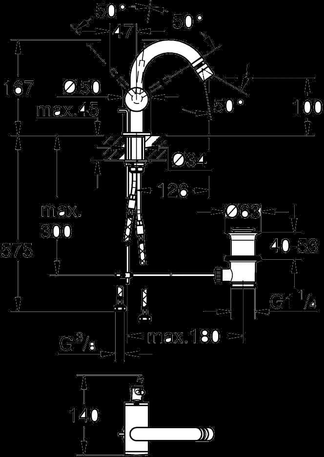 GROHE Atrio Baterie bideu monocomandă 1/2" - desen tehnic cu cote