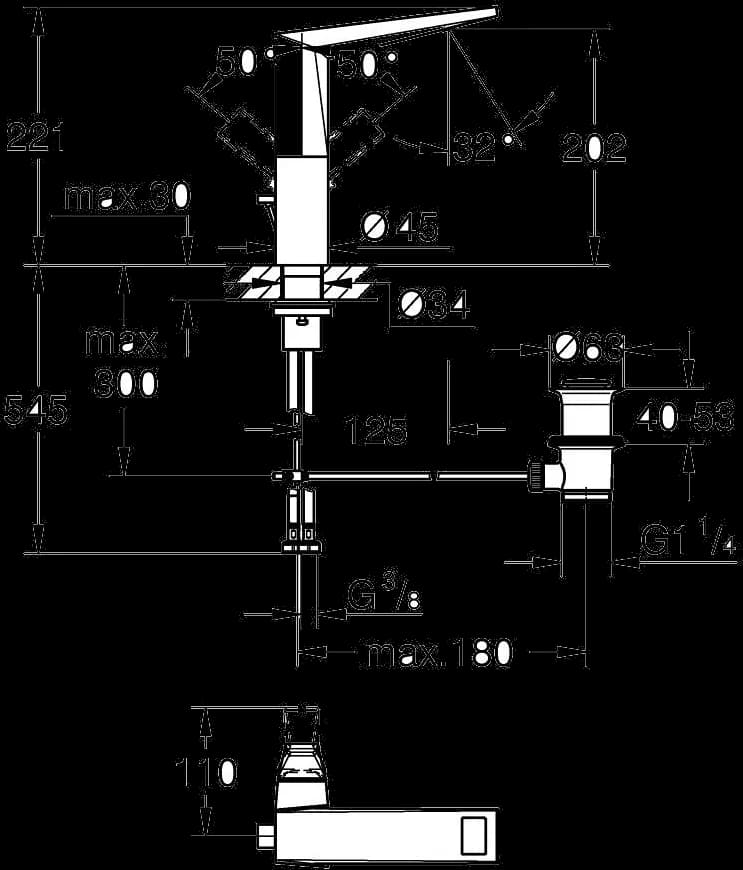 GROHE Allure Brilliant Private Collection Baterie lavoar monocomandă 1/2" Mărimea L - desen tehnic cu cote
