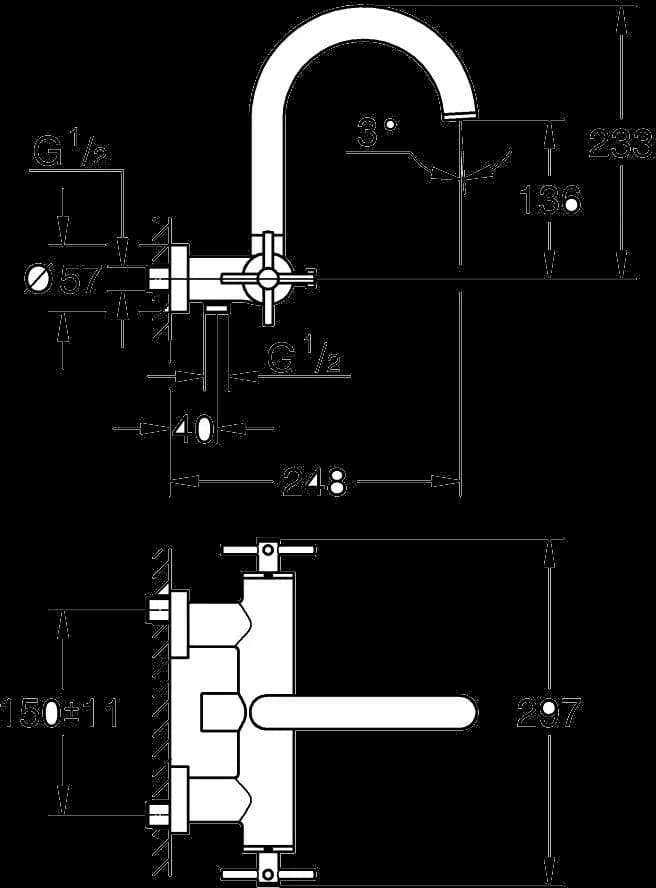 GROHE Atrio Baterie cadă 1/2" - desen tehnic cu cote