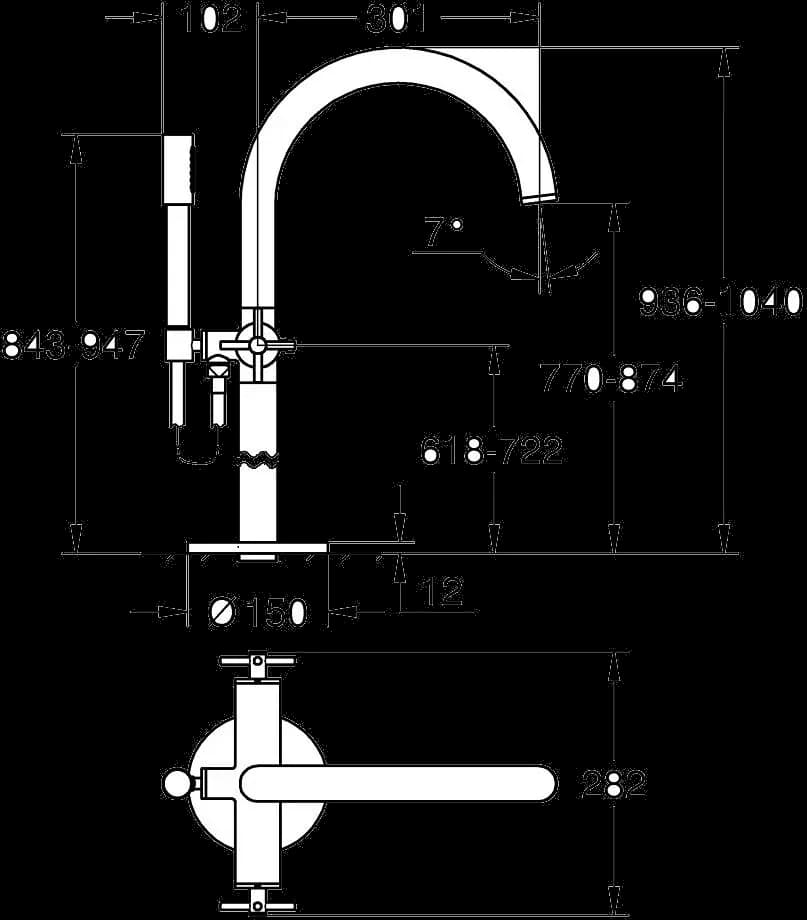GROHE Atrio Baterie cadă 1/2" - desen tehnic cu cote