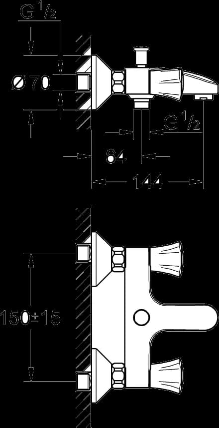 GROHE Costa L Baterie cadă 1/2" - desen tehnic cu cote