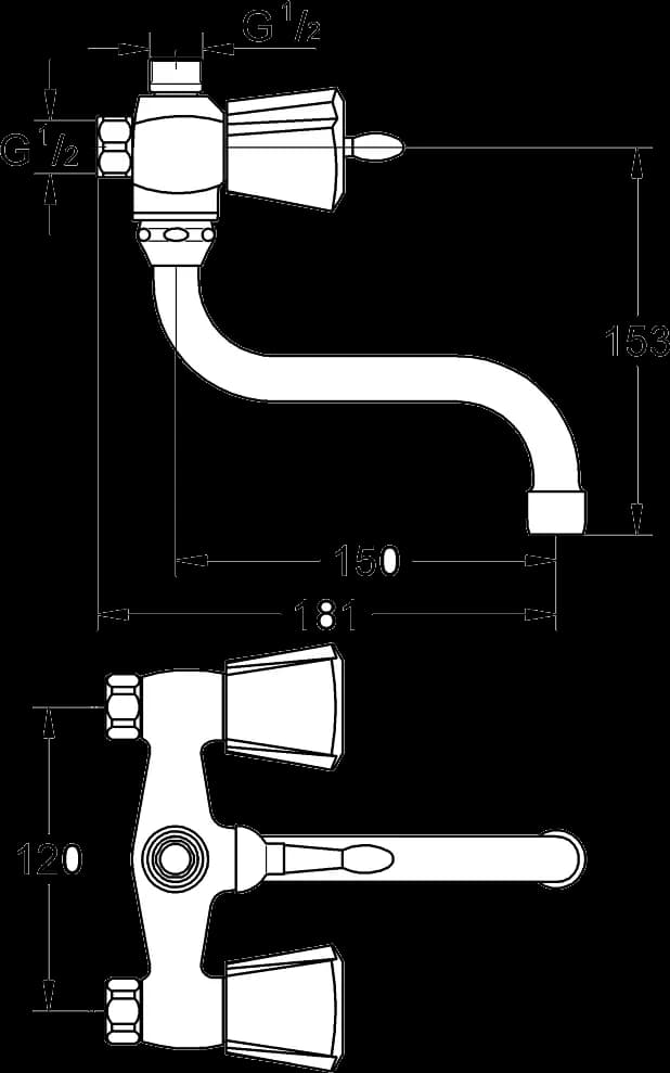 GROHE Costa Trend Baterie duş 3/8" - desen tehnic cu cote