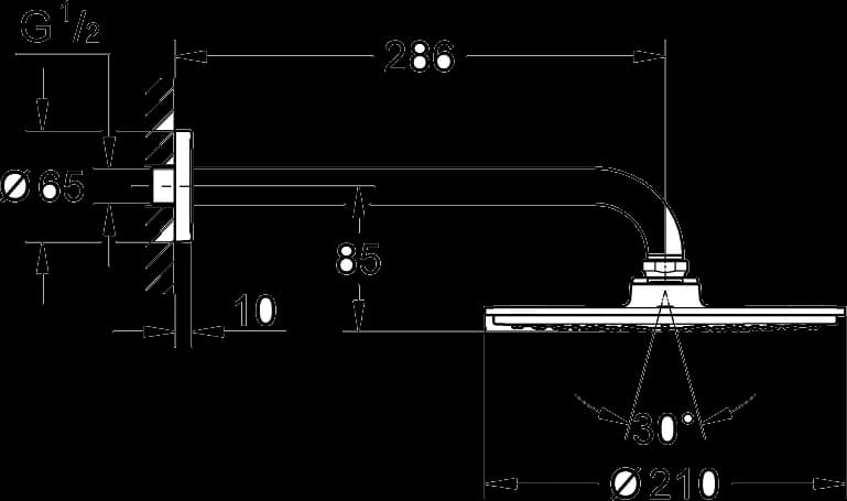 GROHE Rainshower Cosmopolitan 210 Set duș fix 286 mm, 1 jet - desen tehnic cu cote