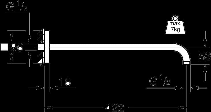 GROHE Rainshower Braț de duș 422 mm - desen tehnic cu cote