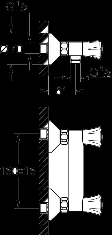GROHE Costa L Baterie duş 1/2" - desen tehnic cu cote