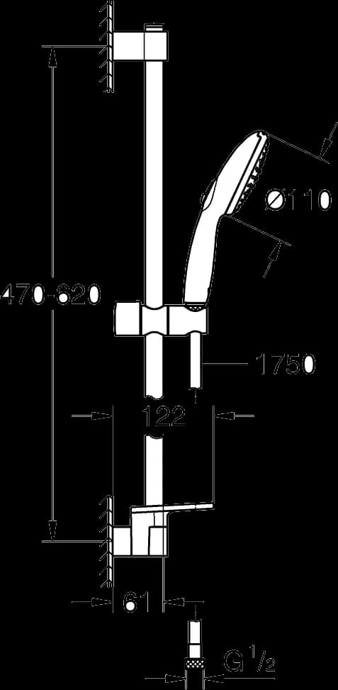 GROHE Tempesta 110 Set bară de duș cu 2 jeturi (Rain, Jet) - desen tehnic cu cote