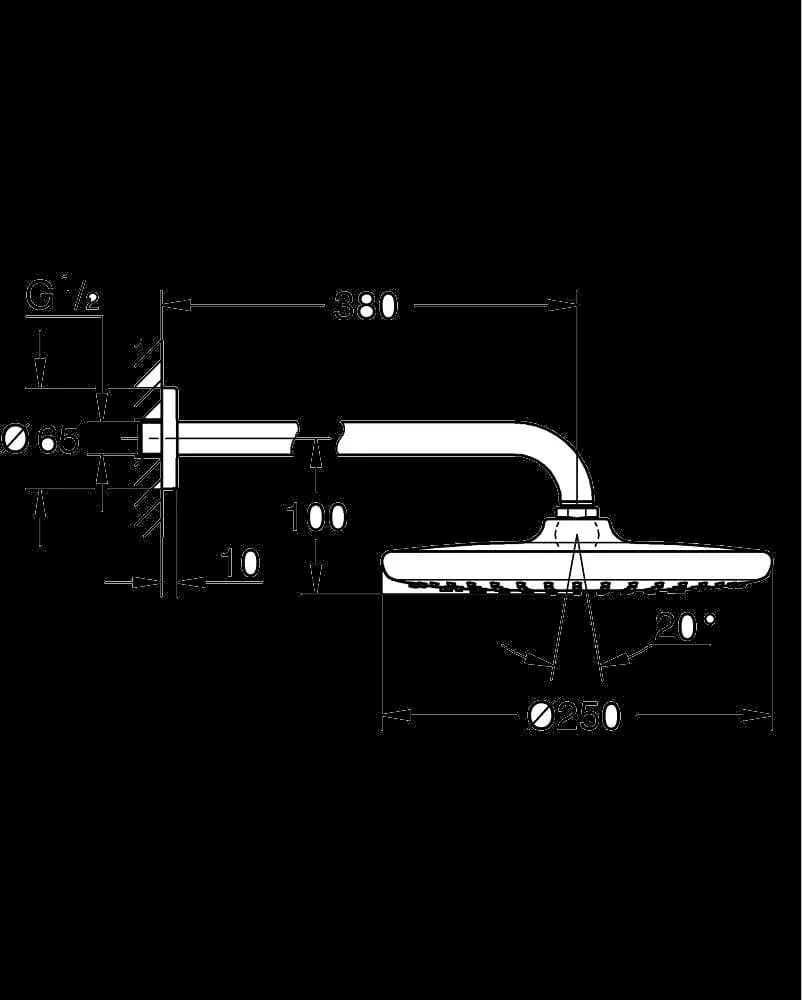 GROHE Tempesta 250 Set de duș fix 380 mm, 1 pulverizare - desen tehnic cu cote