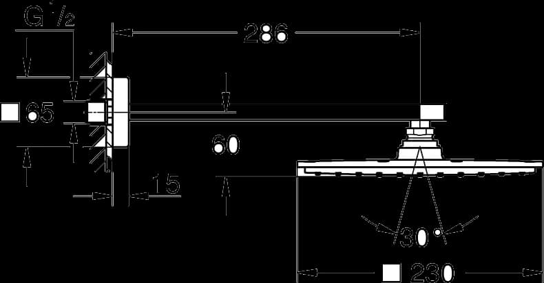 GROHE Rainshower Aqua 230 Set duș fix 286 mm, 1 jet - desen tehnic cu cote