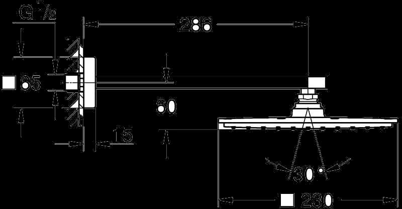 GROHE Rainshower Aqua 230 Set duș fix 286 mm, 1 jet - desen tehnic cu cote