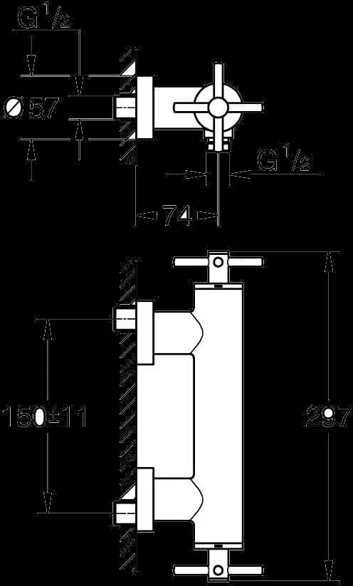 GROHE Atrio Baterie duş 1/2" - desen tehnic cu cote