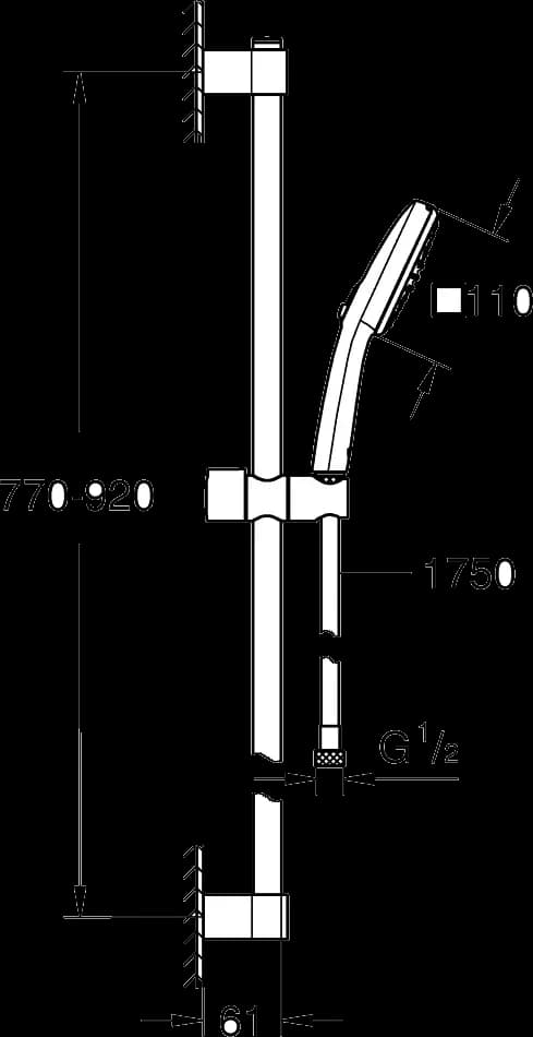 GROHE Tempesta Cube 110 Set duș cu 2 pulverizări, cu bară - desen tehnic cu cote