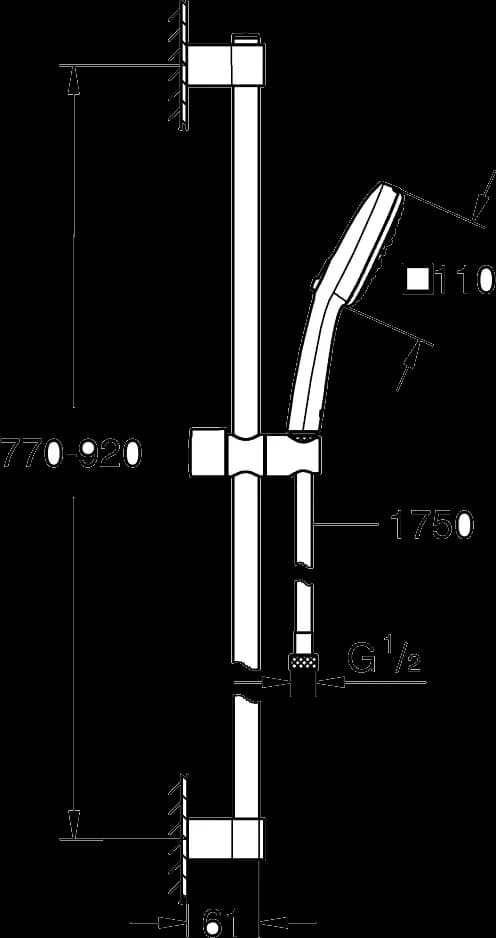 GROHE Tempesta Cube 110 Set duș cu 3 pulverizări, cu bară - desen tehnic cu cote