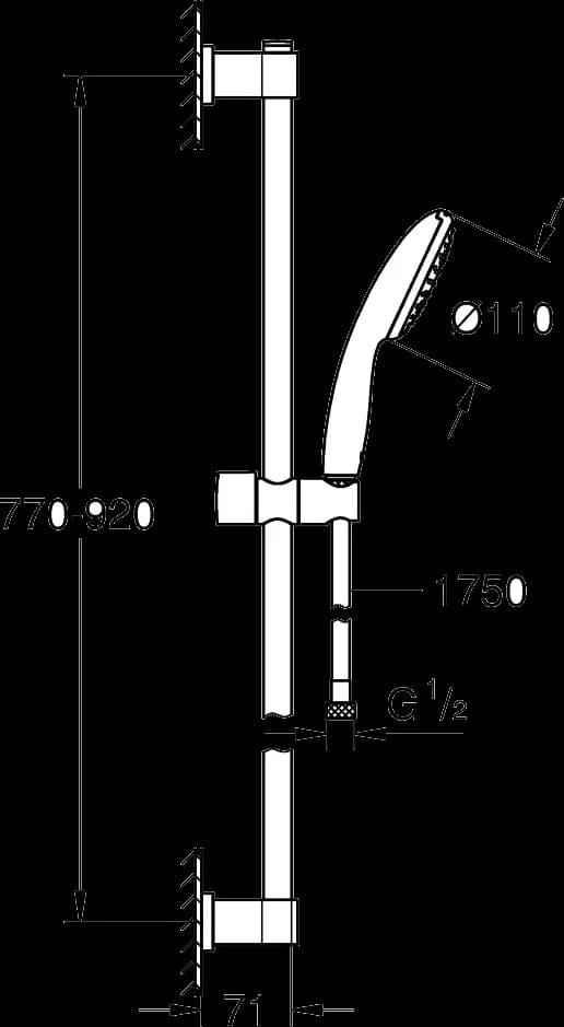 GROHE Vitalio Start 110 Set bară de duș cu 1 jet (Rain) - desen tehnic cu cote