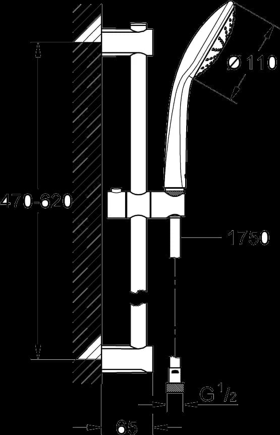 GROHE Vitalio Joy 110 Mono Set de duș cu 1 pulverizare, cu bară - desen tehnic cu cote