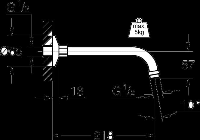 GROHE Relexa Braț de duș 218 mm - desen tehnic cu cote
