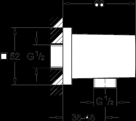 GROHE Euphoria Cube Cot de ieşire duş, 1/2" - desen tehnic cu cote